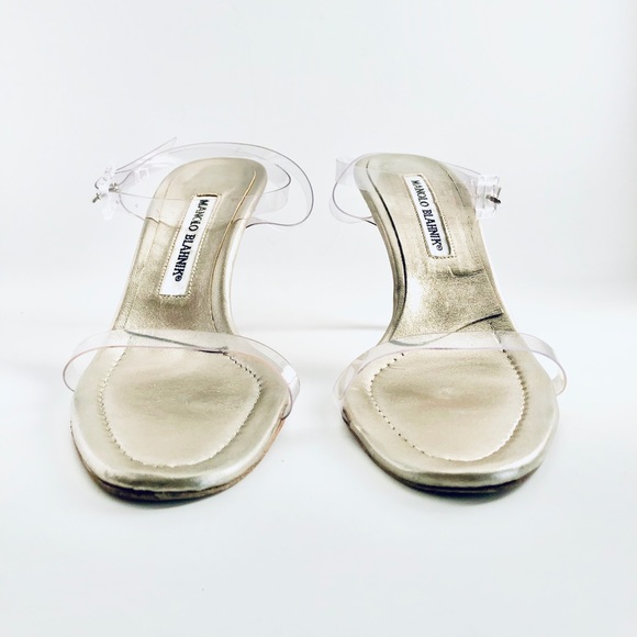 Manolo Blahnik Pewter Sandals with Clear Straps - Picture 12 of 16
